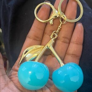 Light blue Cherry Keychain with Gold Accents